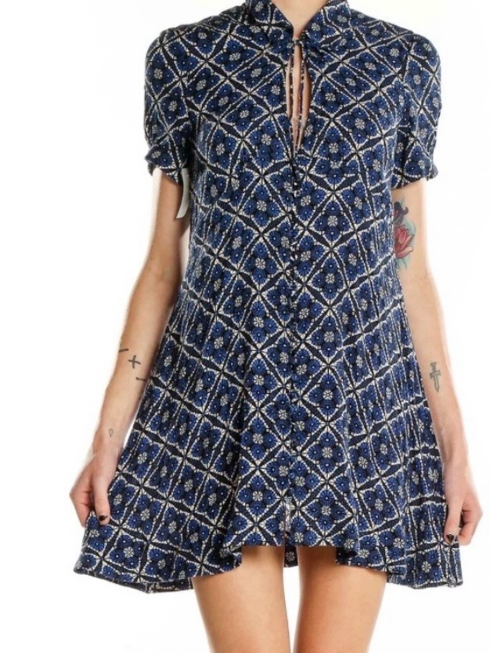 Free People Blue Melody  button  down relaxed Patterned Short-Sleeve Swing Dress